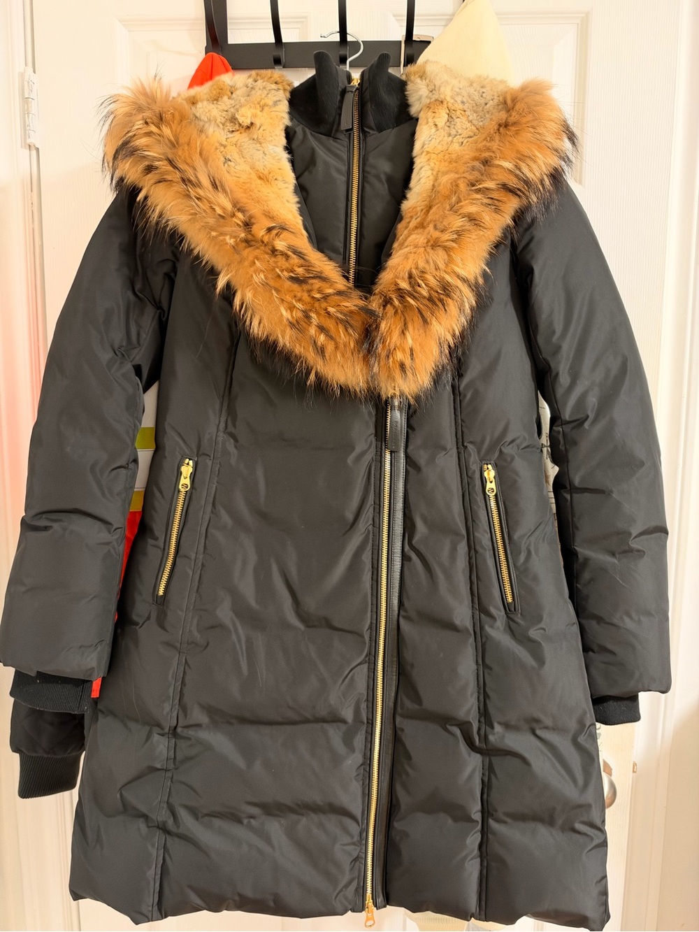 Mackage Black Puffer Coat with Brown Fur Trim